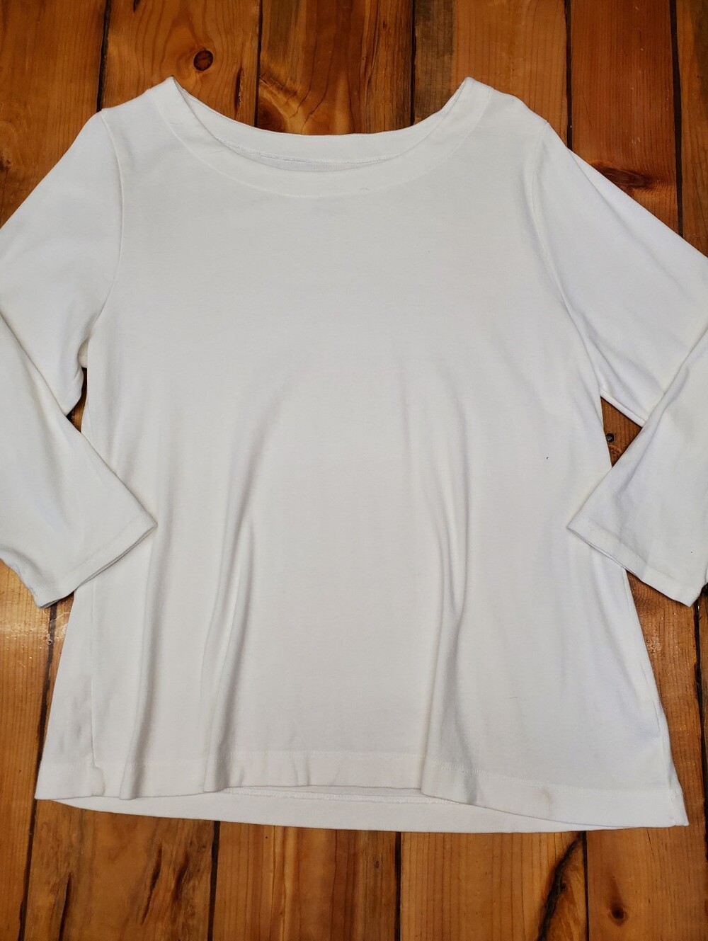 J. Jill Pima Cotton 3/4 Sleeve Scoop Neck Tee White Size LP Large Petite